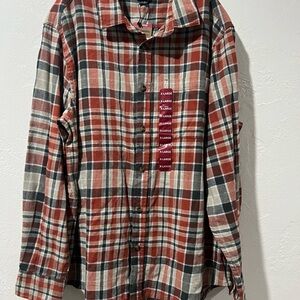 Eddie Bauer Flannel Shirt Men Size XL Clay ComoPlaid Long Sleeve Button NWT